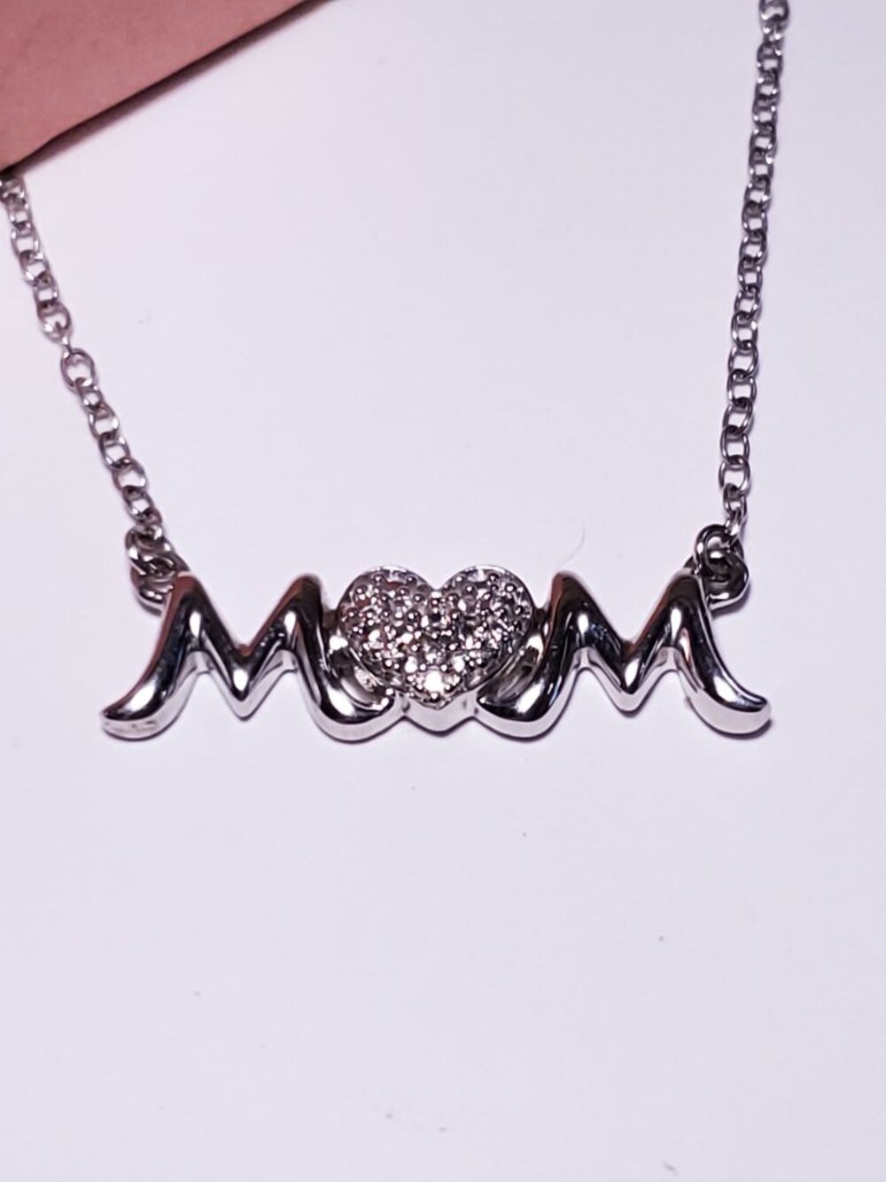 Estate .03ctw Natural Diamond Heart MOM Sterling Silver 925 17" Necklace #24387